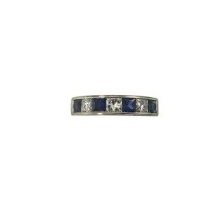 Vintage 18 Karat White Gold Natural Sapphire and Diamond Ring Size 6 #10495